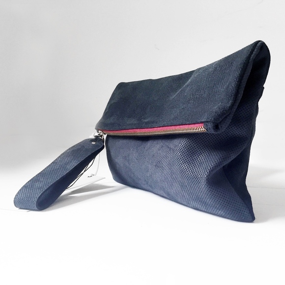 navy blue suede clutch
